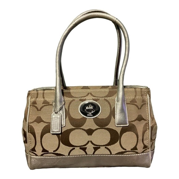 Coach Signature Hampton Madeline Handbag #A0873-11557 Khaki Silver Purse - Picture 1 of 16